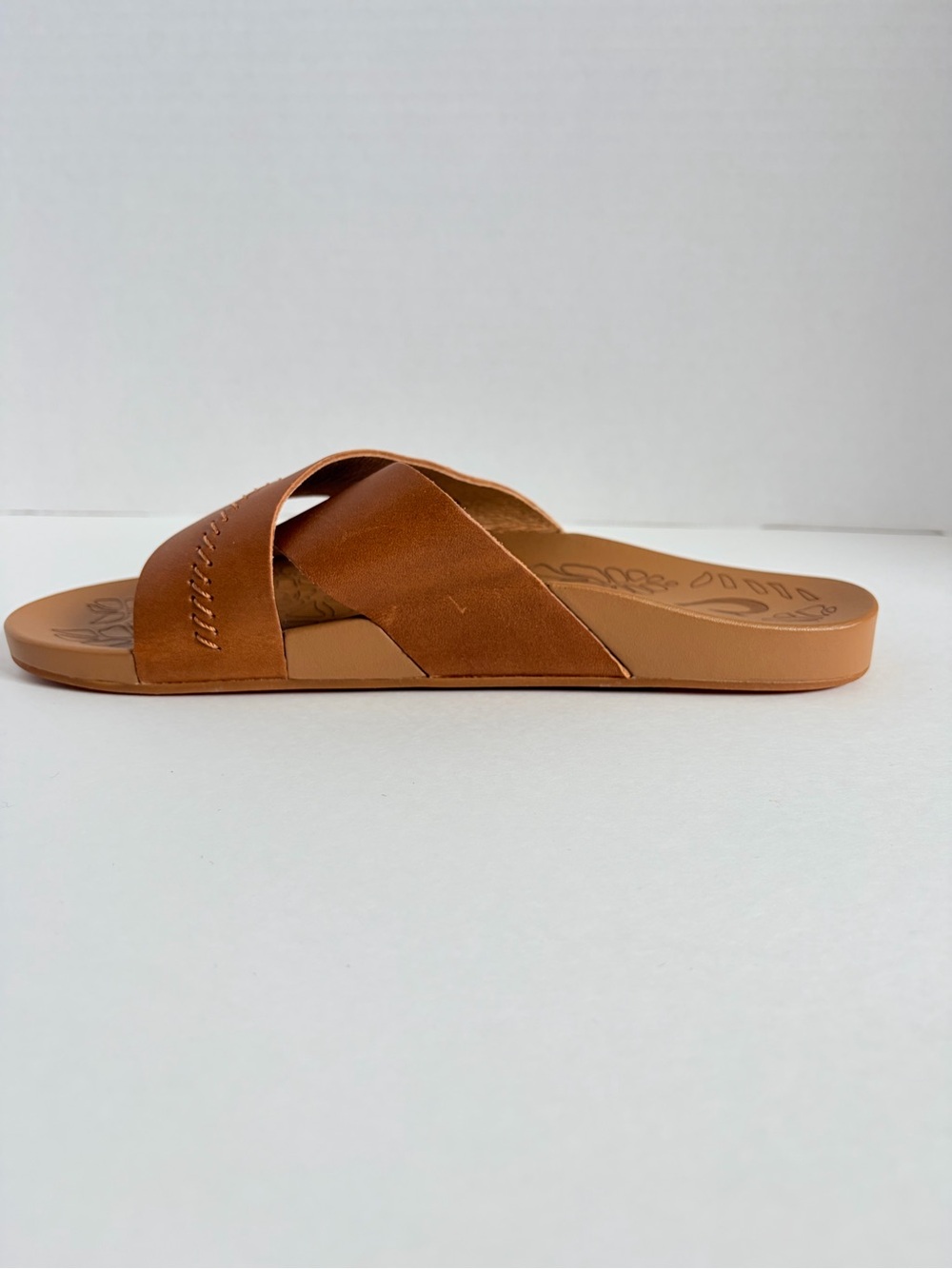 OluKai Kipea Olu Slide Sandals Cross Strap Shoes Cushioned Leather Brown Size 9 - Picture 6 of 15